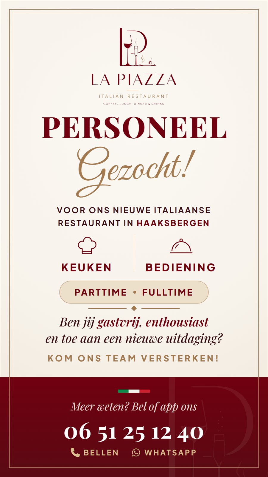 Flyer: La Piazza zoekt personeel
